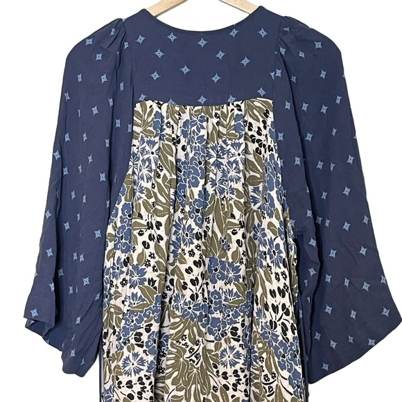 Free People Free People Mixed-Print Floral Mini Dress Size M Boho Beach Blue - Picture 5 of 12